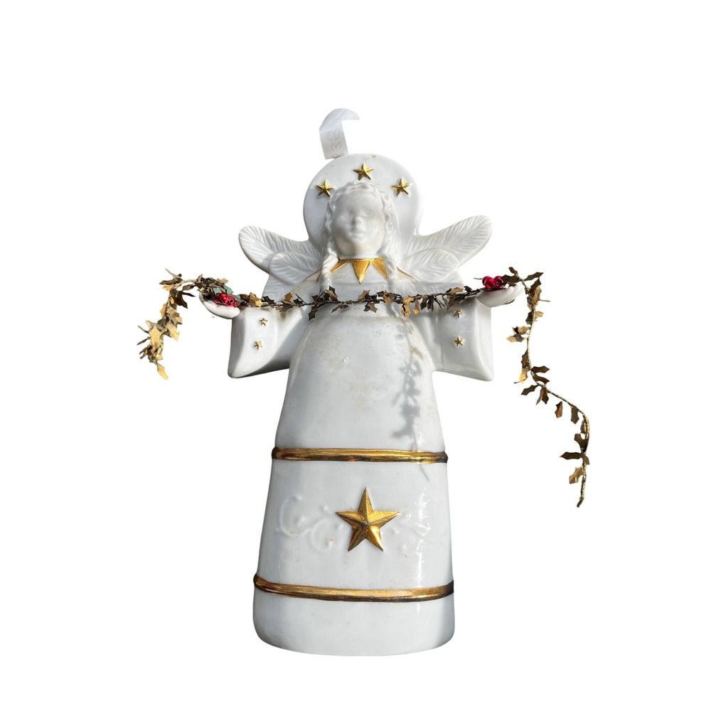 Hallmark‎ 2002 White Ceramic Angel Figurine Gold Star Trim Christmas Decor